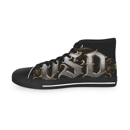 High Top Sneakers — Gothic Lettering Black & Gold Streetwear