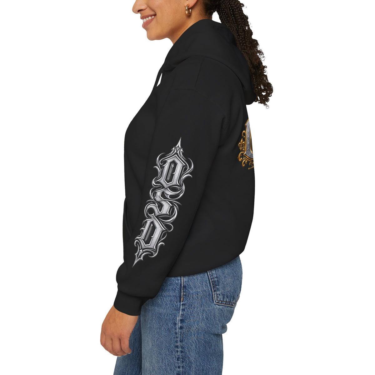 Hoodie — Ornate Gothic "OSD" Logo Sleeve & Back Streetwear Hoodie