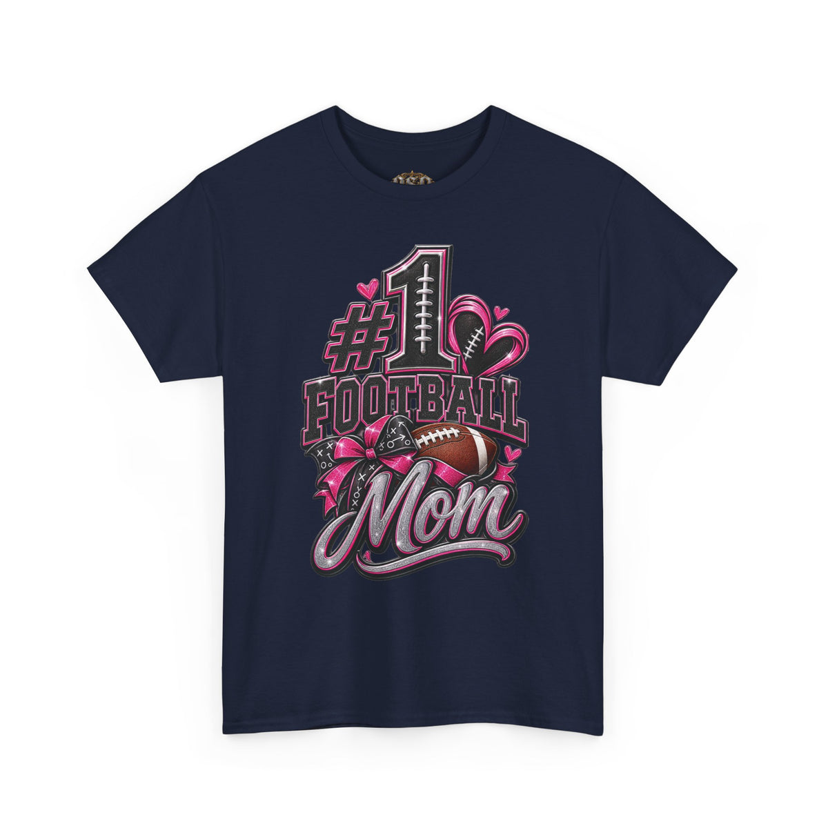 #1 Football Mom T-Shirt — Pink Heart Football Mom Tee for Game Day
