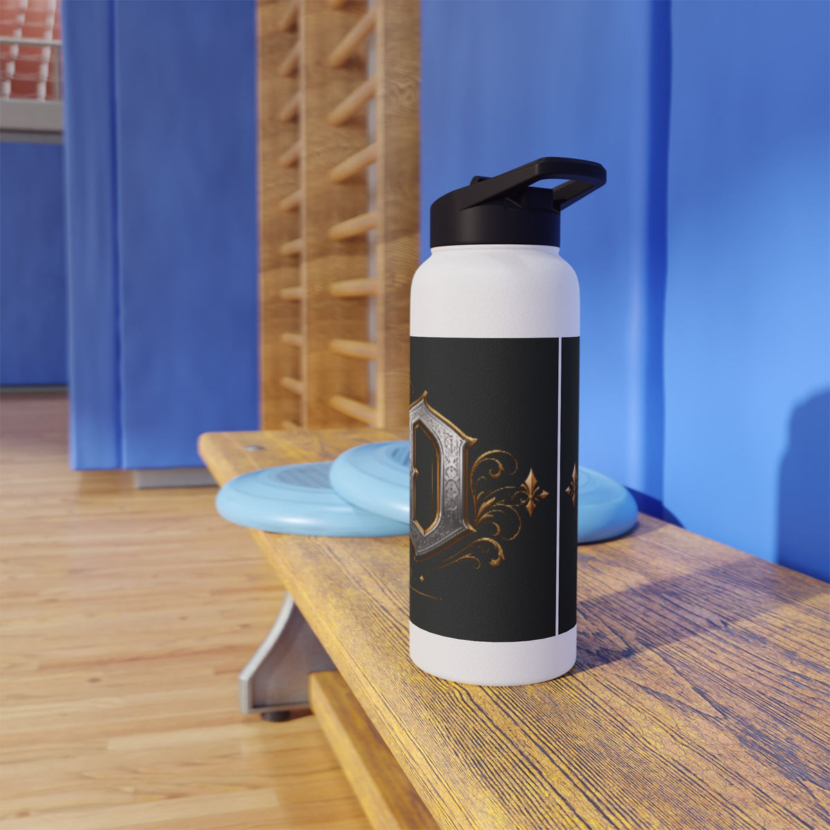 Ornate Gothic Stainless Steel Water Bottle — Vintage Monogram Design