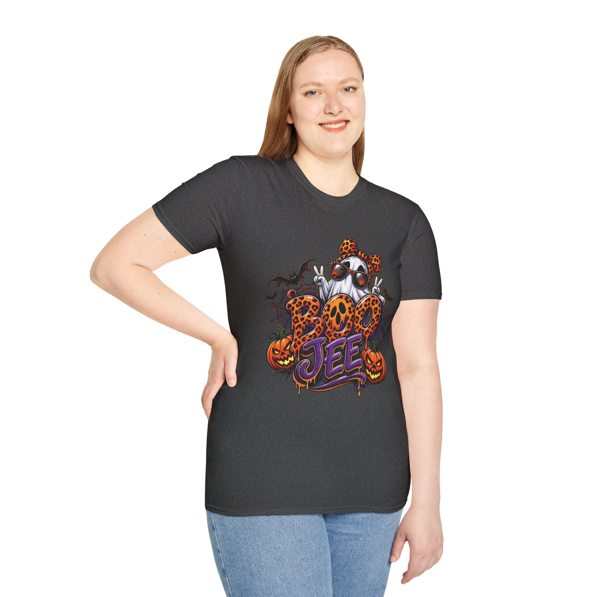 Ghost Boo Leopard Halloween T-Shirt — 'Boo' Graphic Pumpkin Bat Tee