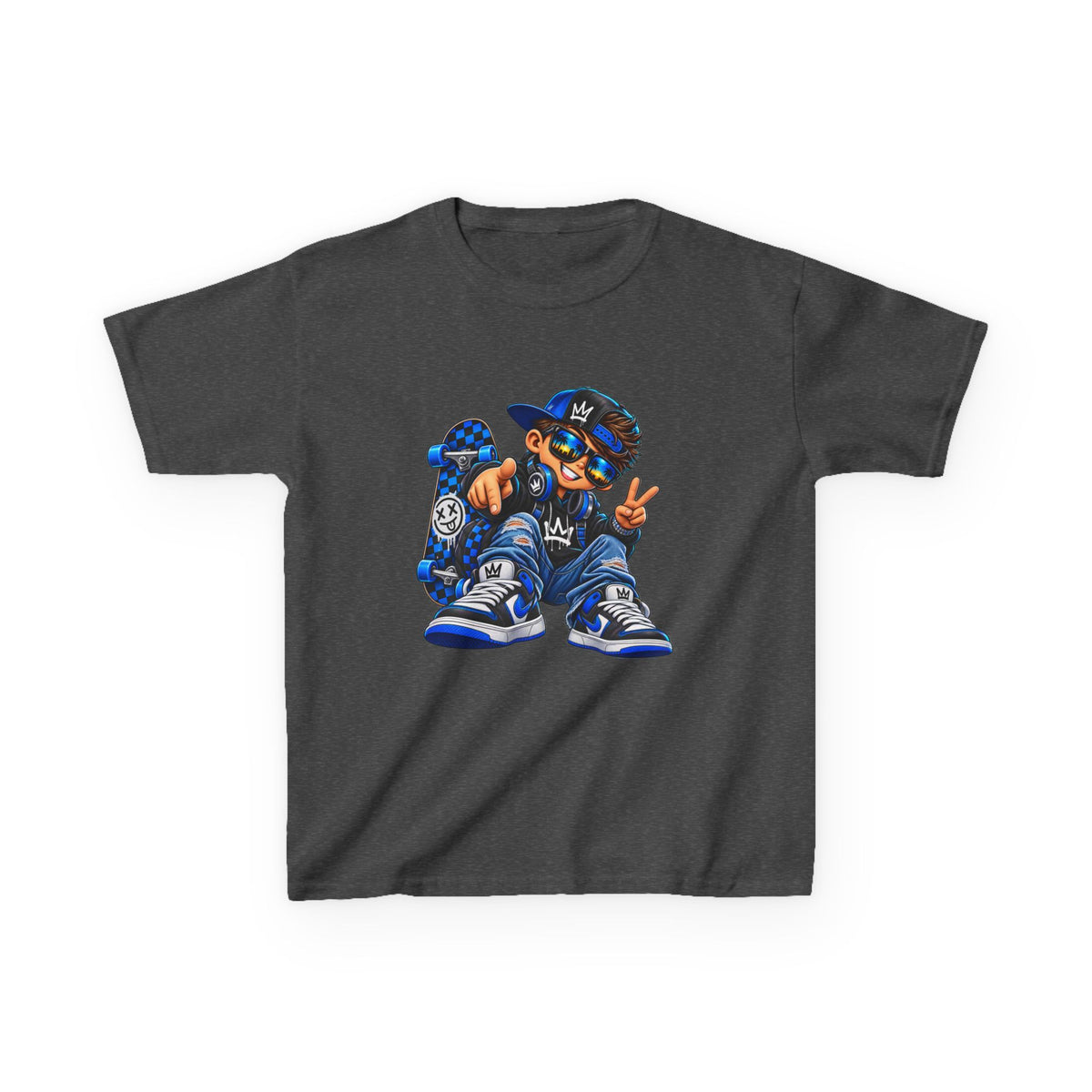 Kids Tee — Cool Skate Kid Graphic T-Shirt (Blue Streetwear)