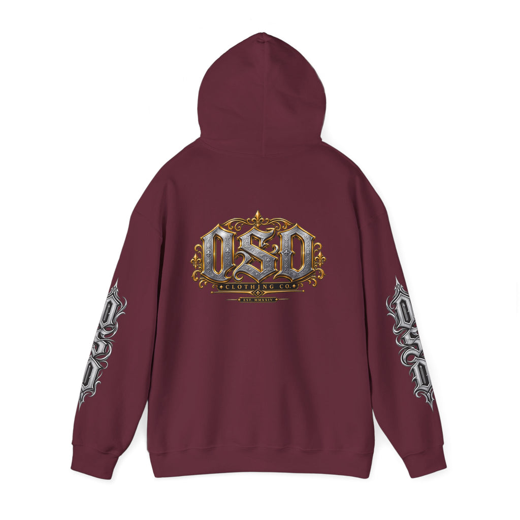 Hoodie — Ornate Gothic "OSD" Logo Sleeve & Back Streetwear Hoodie