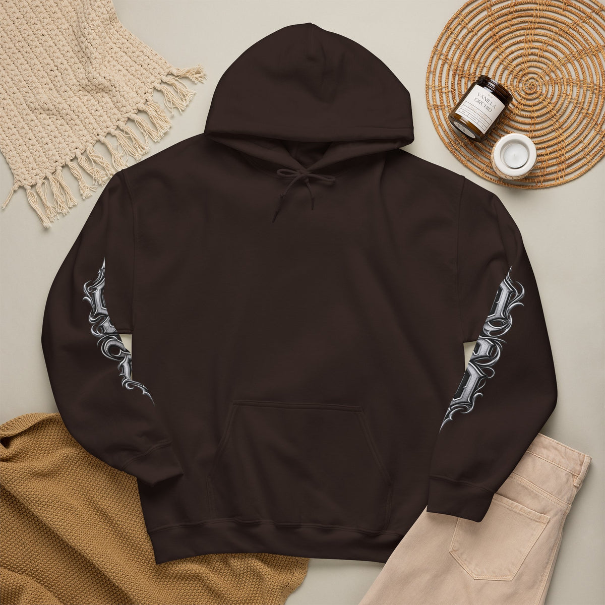 Hoodie — Ornate Gothic "OSD" Logo Sleeve & Back Streetwear Hoodie