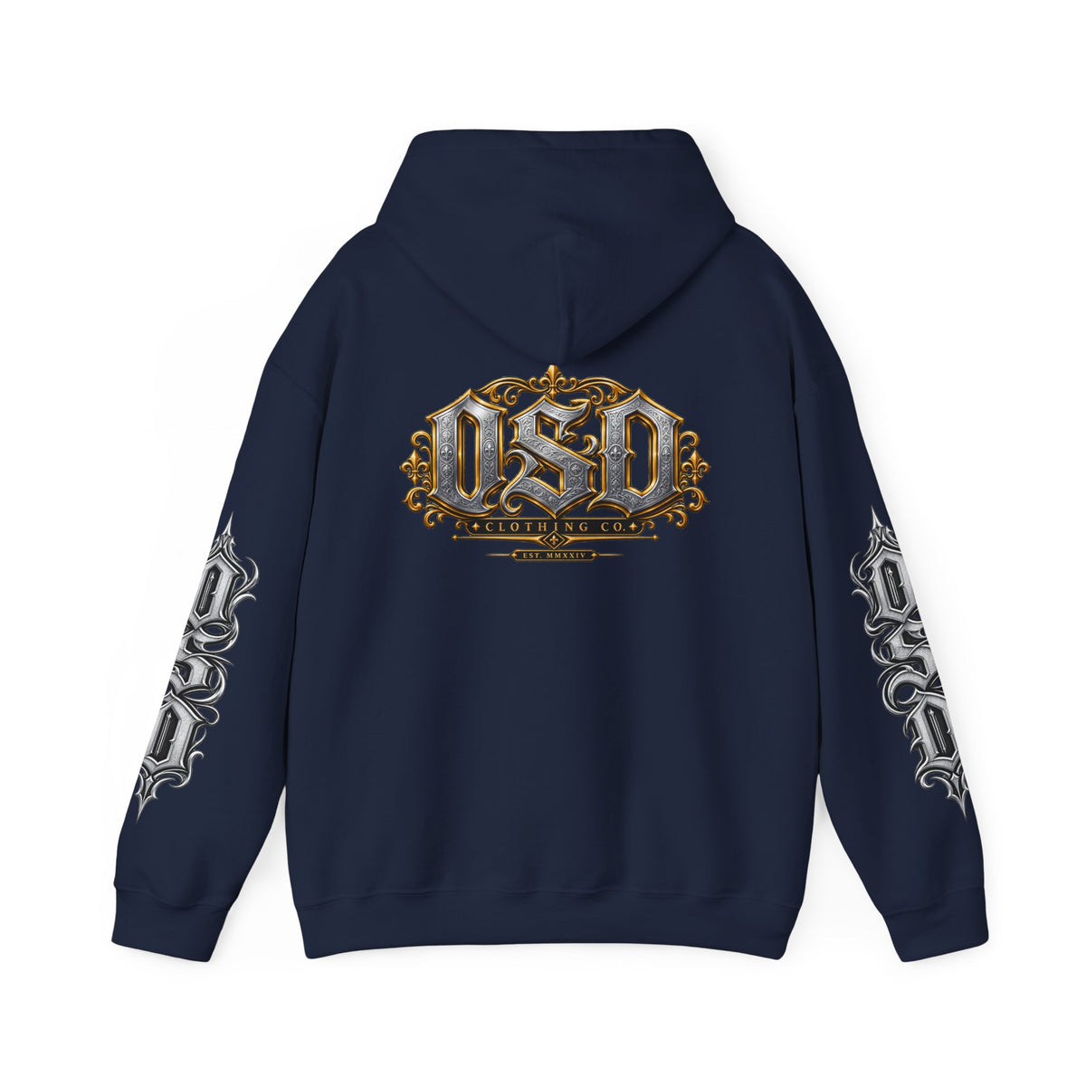 Hoodie — Ornate Gothic "OSD" Logo Sleeve & Back Streetwear Hoodie