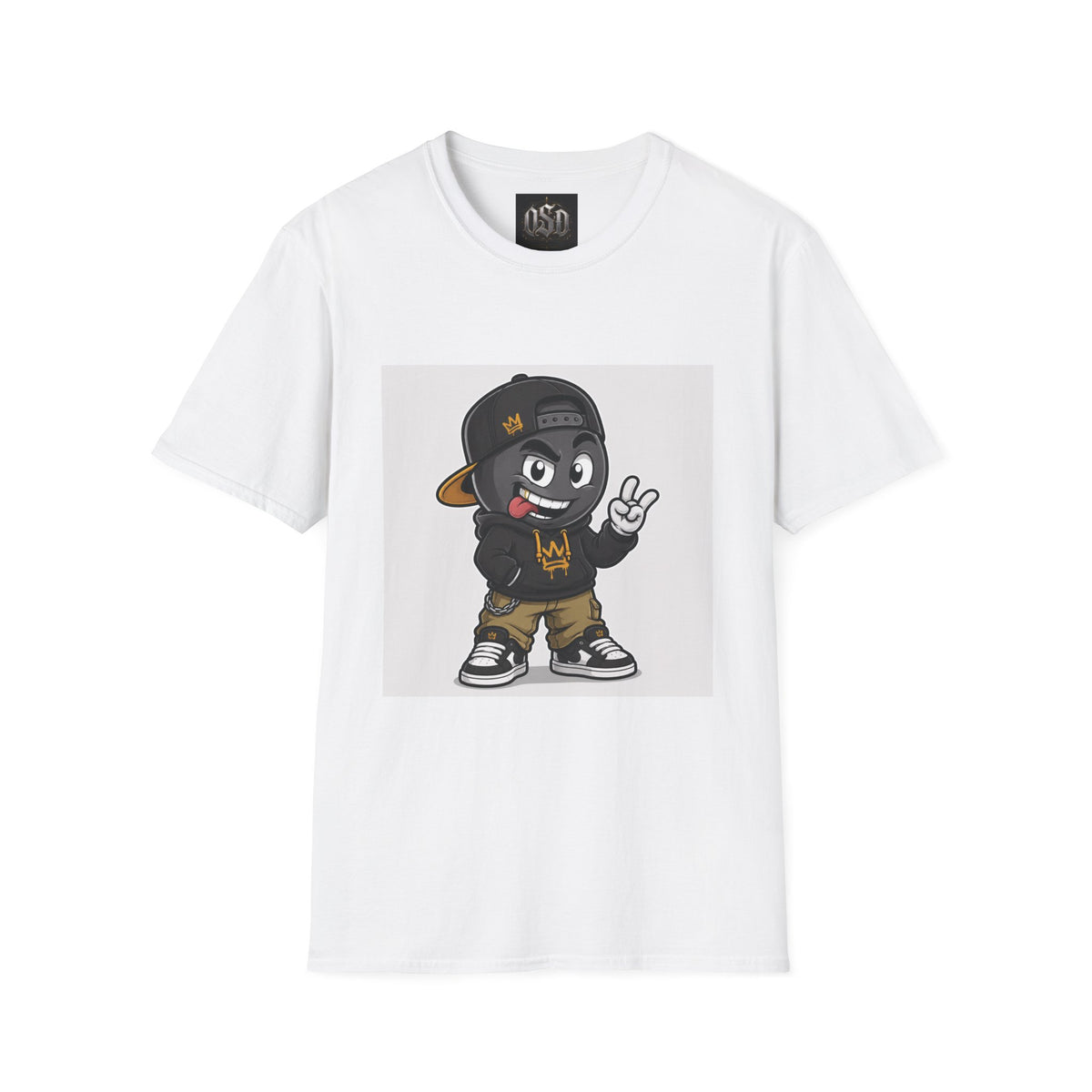 Character Graphic T‑Shirt — Cartoon Peace Sign Streetwear Tee