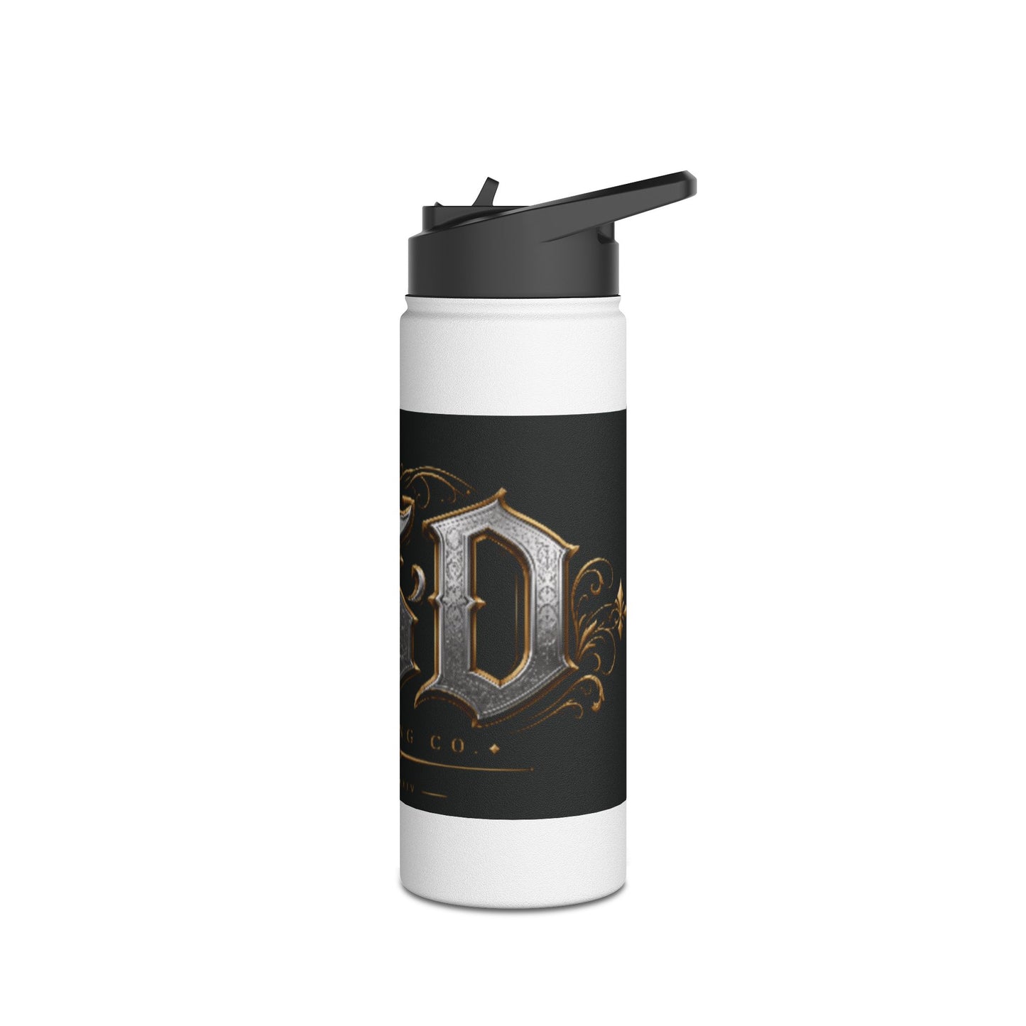 Ornate Gothic Stainless Steel Water Bottle — Vintage Monogram Design