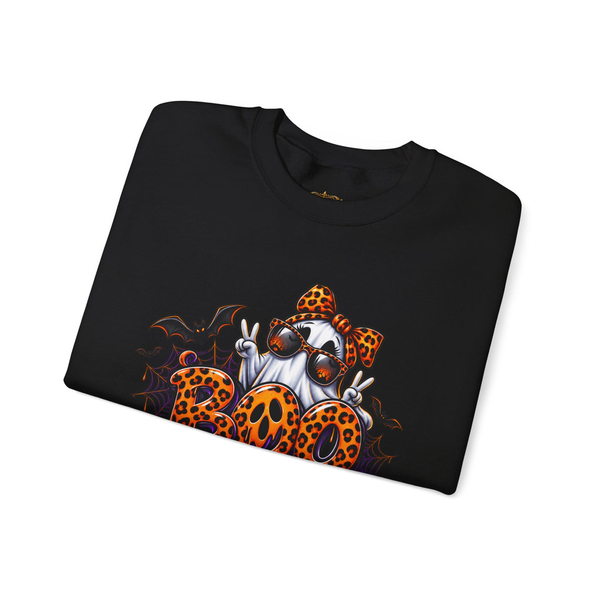 Halloween Ghost Crewneck Sweatshirt — 'Boo Jee' Leopard Pumpkin Graphic