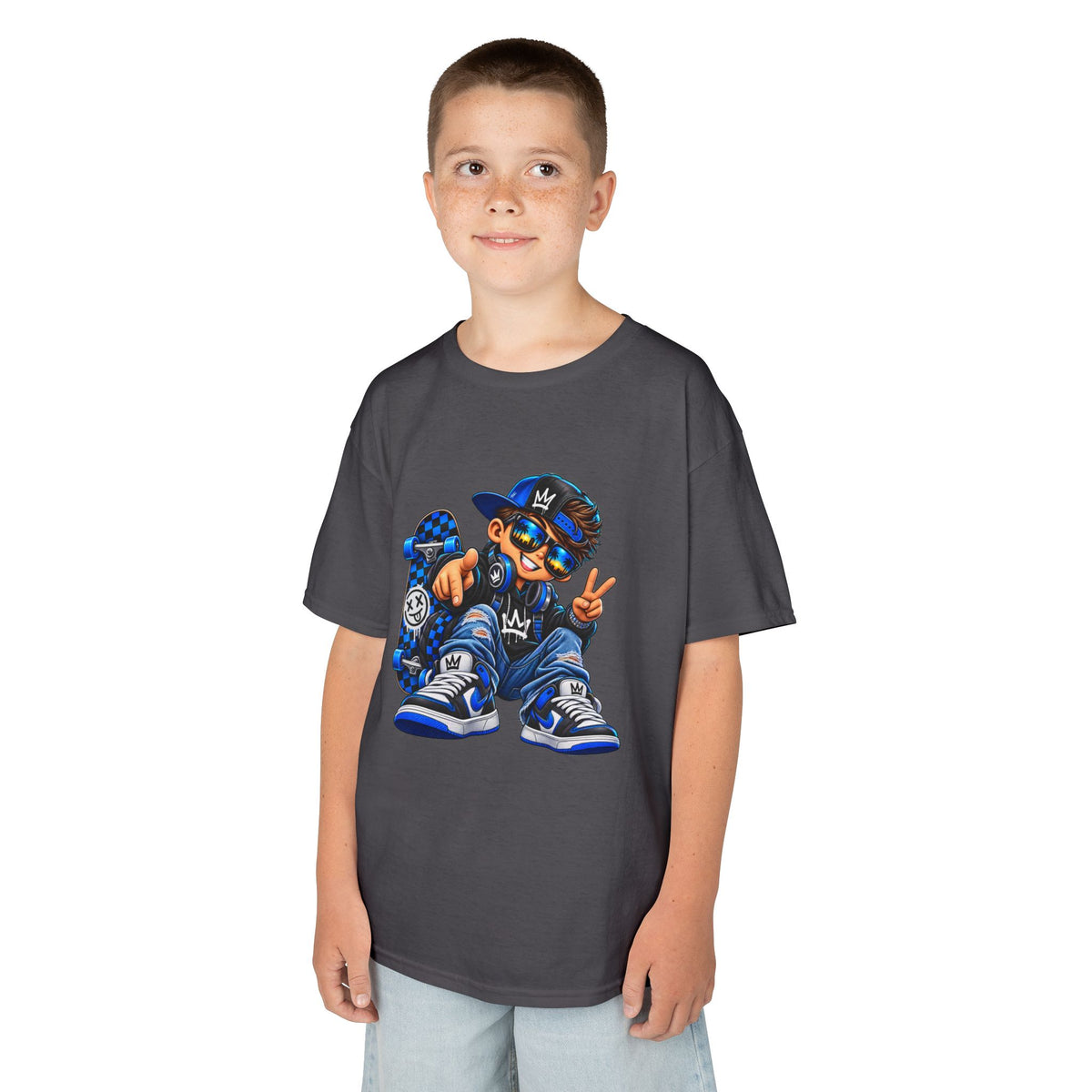 Kids Tee — Cool Skate Kid Graphic T-Shirt (Blue Streetwear)