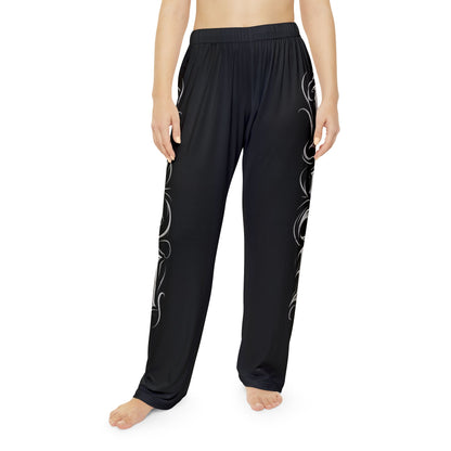 Gothic Script Women's Pajama Pants – Black Side Lettering Lounge Pants