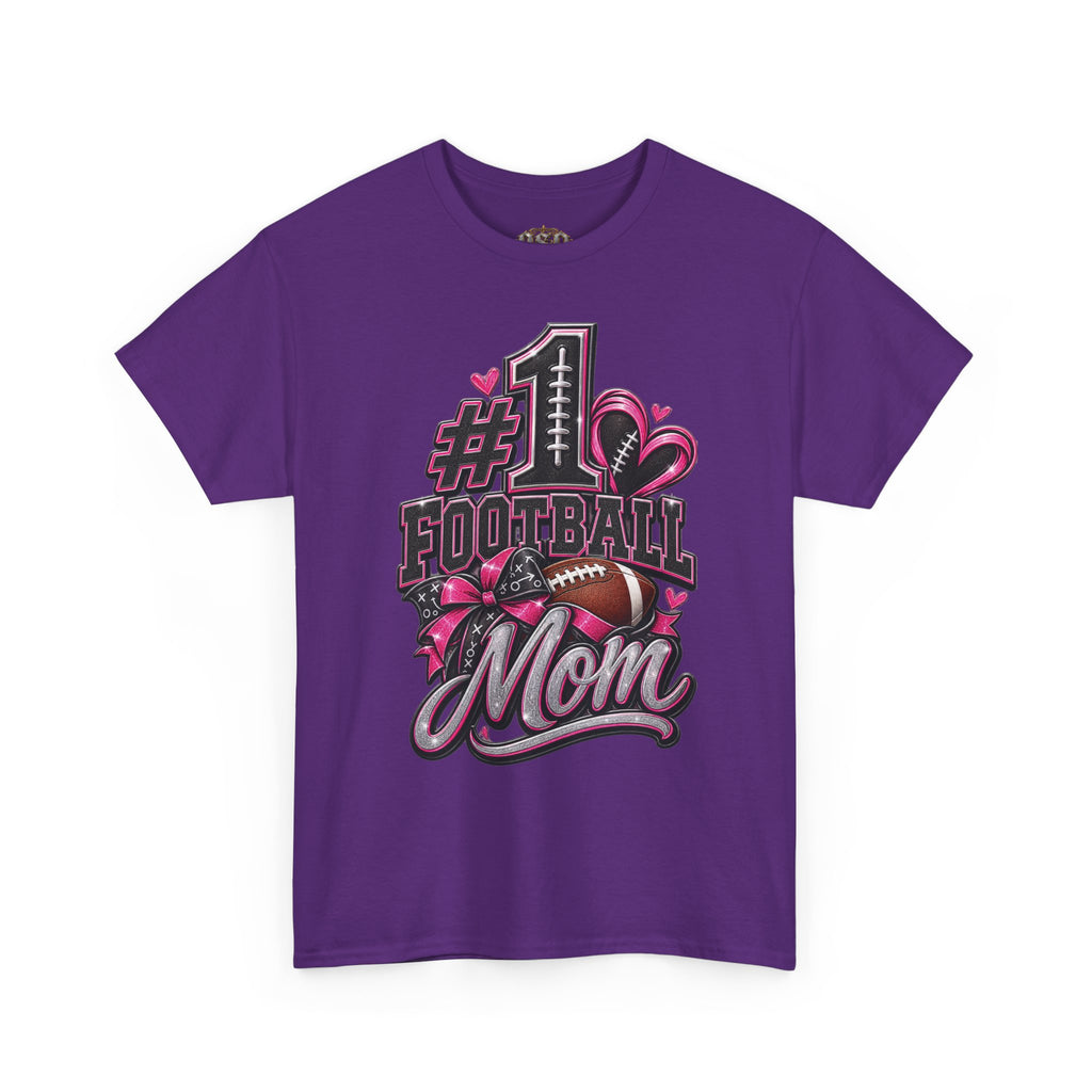 #1 Football Mom T-Shirt — Pink Heart Football Mom Tee for Game Day