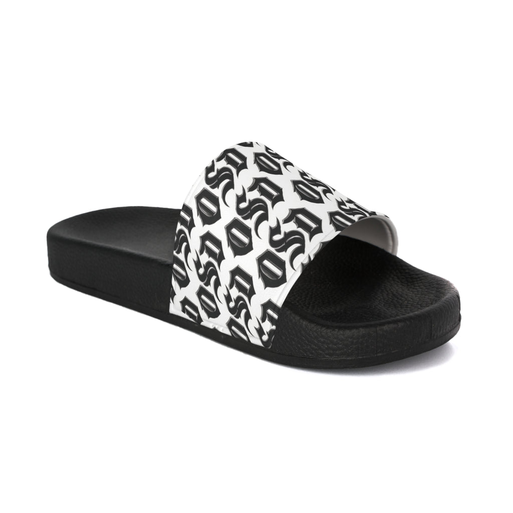 Slide Sandals —  '0SD' Monogram Black & White Lounge Slides