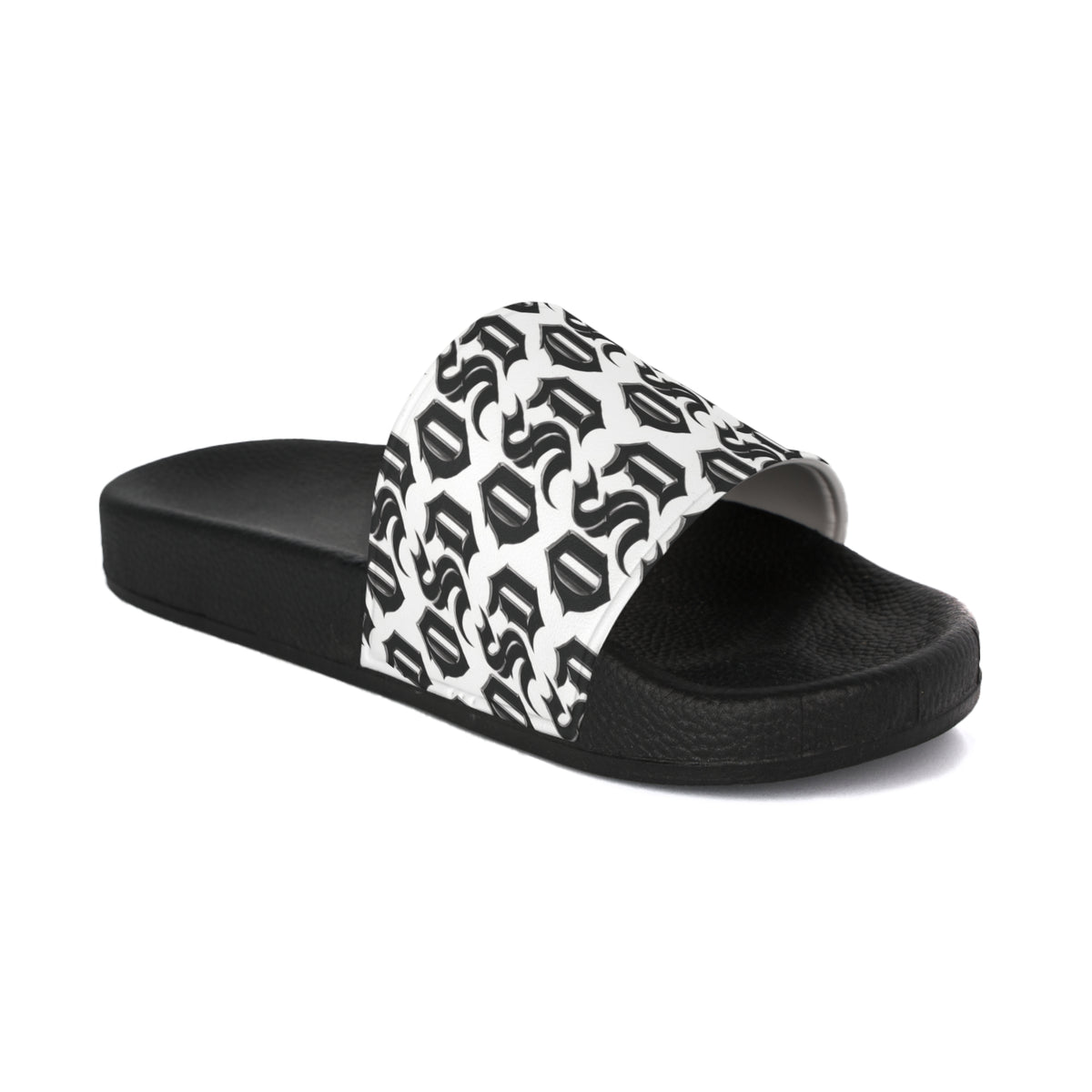 Slide Sandals —  '0SD' Monogram Black & White Lounge Slides