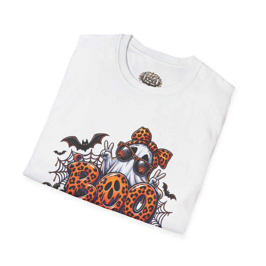 Ghost Boo Leopard Halloween T-Shirt — 'Boo' Graphic Pumpkin Bat Tee