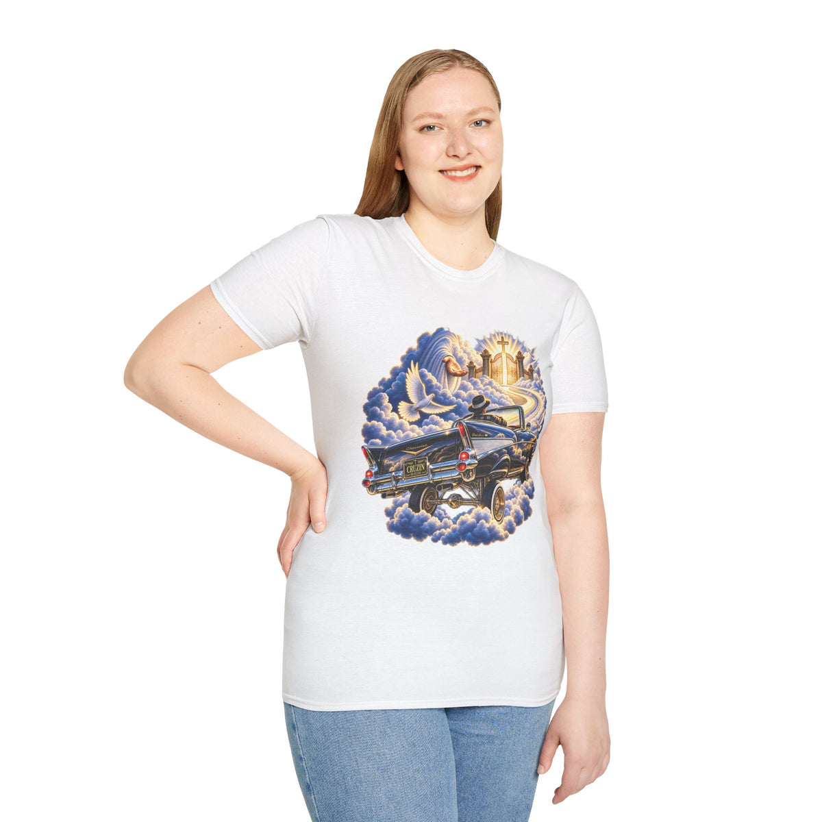 Christian Heaven Car Tribute T-Shirt — Guardian Angel, Cross & Dove T Shirt