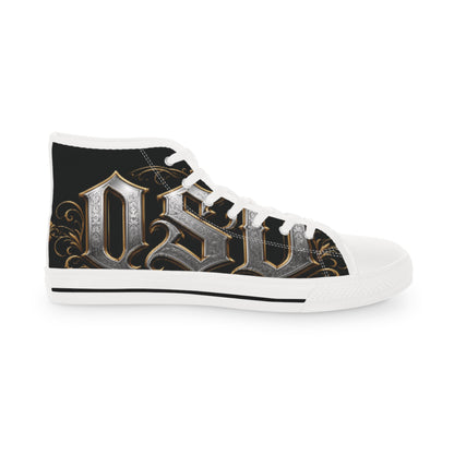 High Top Sneakers — Gothic Lettering Black & Gold Streetwear