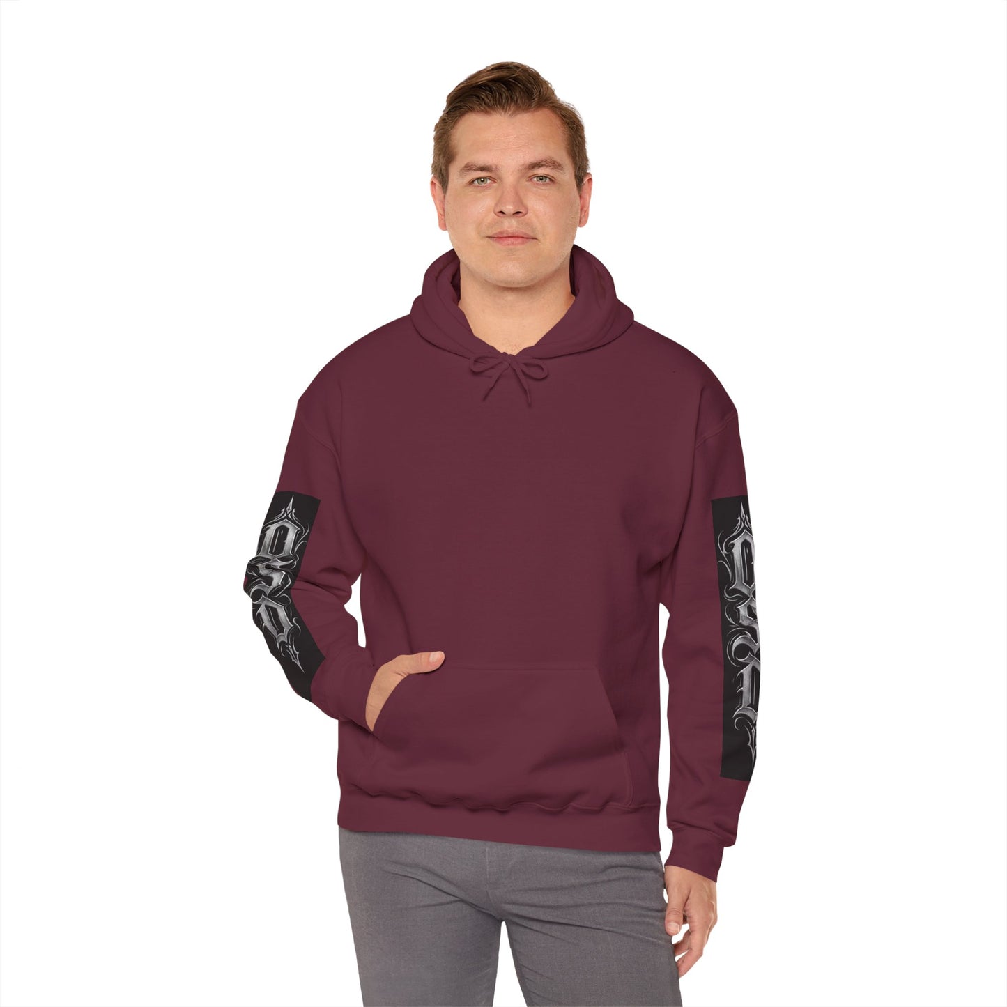 Graphic Hoodie — Gothic "OSD" Logo Pullover with Sleeve Panels