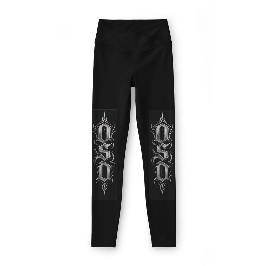 Gothic Script Leggings — Black Women’s High-Waist Athletic Pants