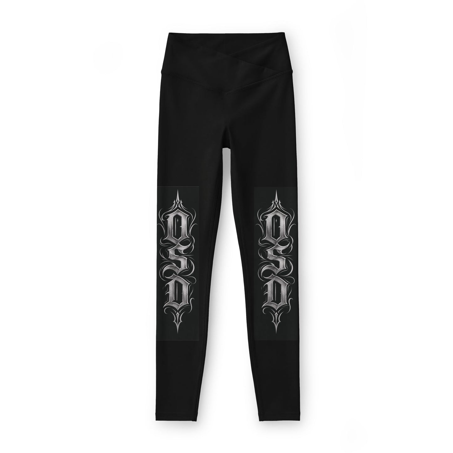 Gothic Script Leggings — Black Women’s High-Waist Athletic Pants