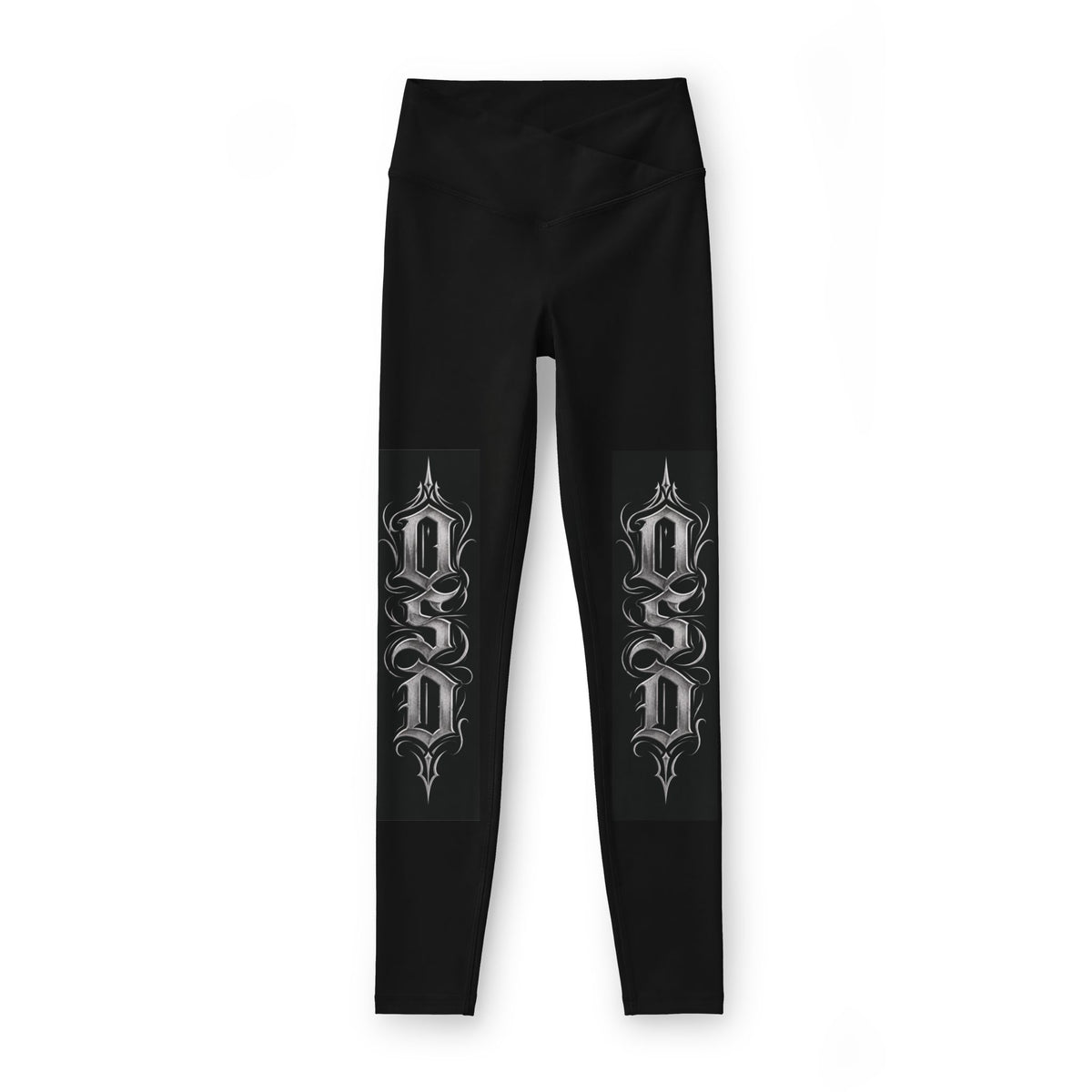 Gothic Script Leggings — Black Women’s High-Waist Athletic Pants