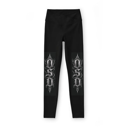 Gothic Script Leggings — Black Women’s High-Waist Athletic Pants