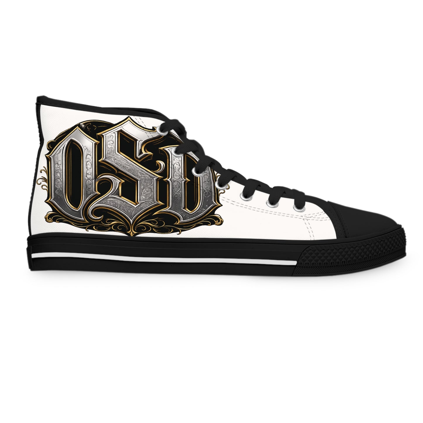 Women's High Top Sneakers — Gothic Monogram Black & Gold Vintage Initials