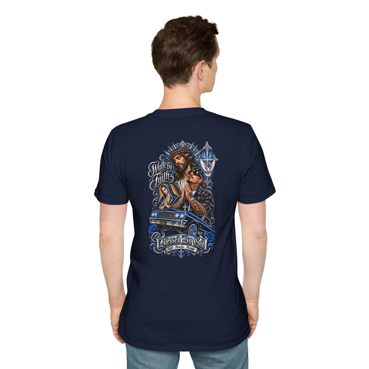 Jesus Prays T-Shirt – Faith, Cross & Blessed Are the Merciful Graphic Tee