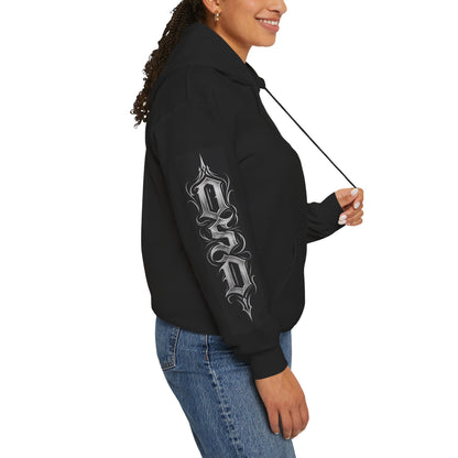 Graphic Hoodie — Gothic "OSD" Logo Pullover with Sleeve Panels