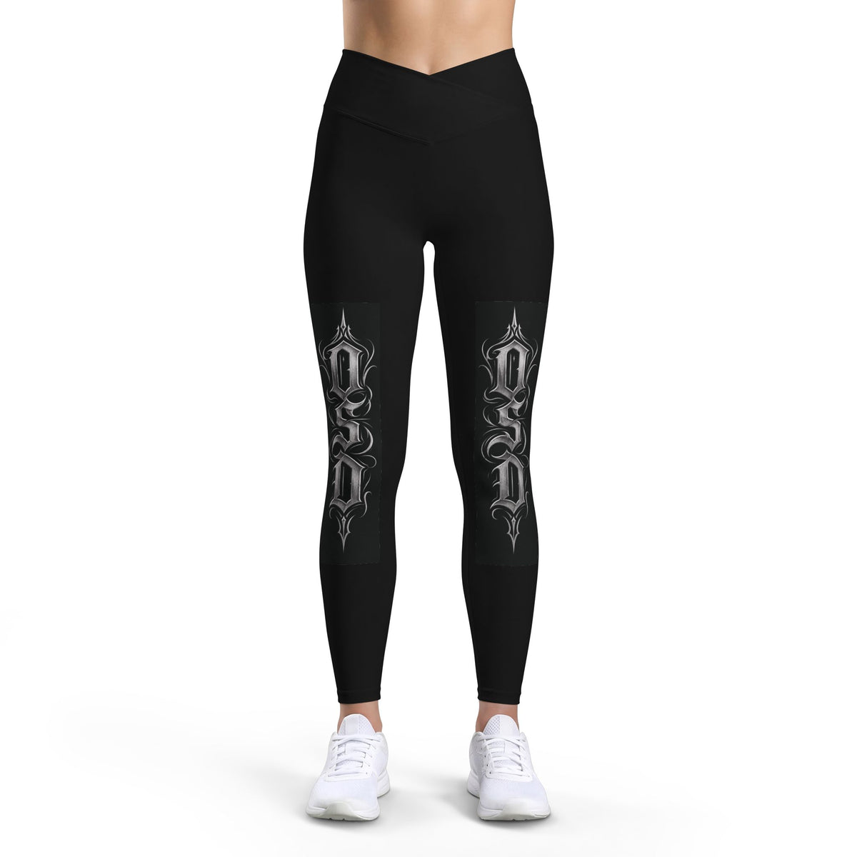 Gothic Script Leggings — Black Women’s High-Waist Athletic Pants