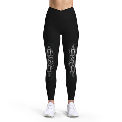 Gothic Script Leggings — Black Women’s High-Waist Athletic Pants