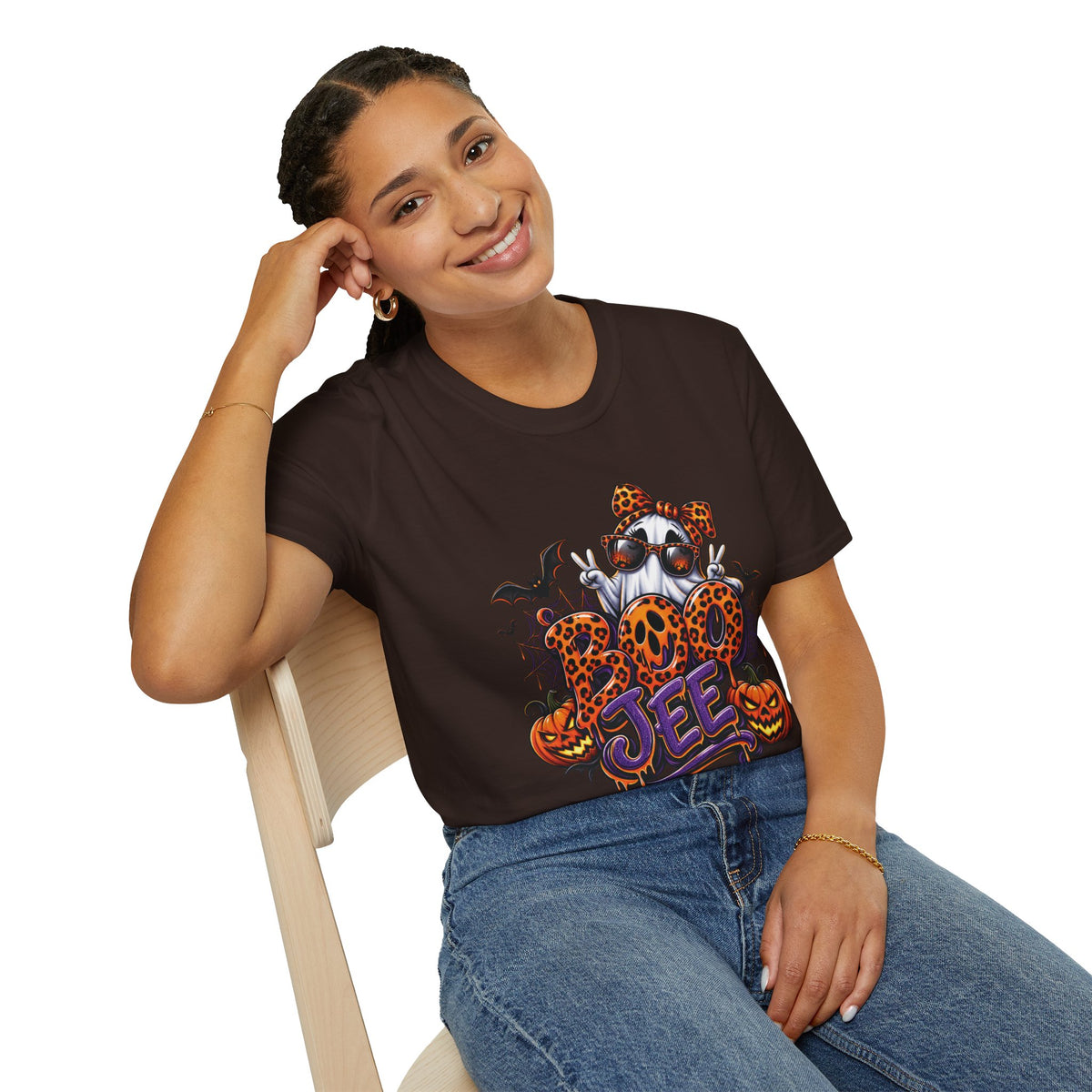 Ghost Boo Leopard Halloween T-Shirt — 'Boo' Graphic Pumpkin Bat Tee