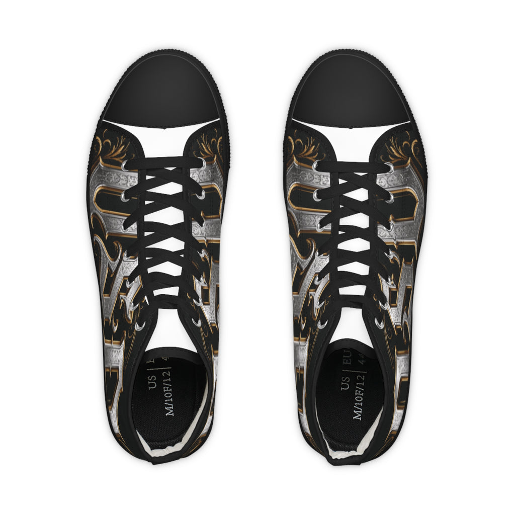 High Top Sneakers — Gothic Lettering Black & Gold Streetwear