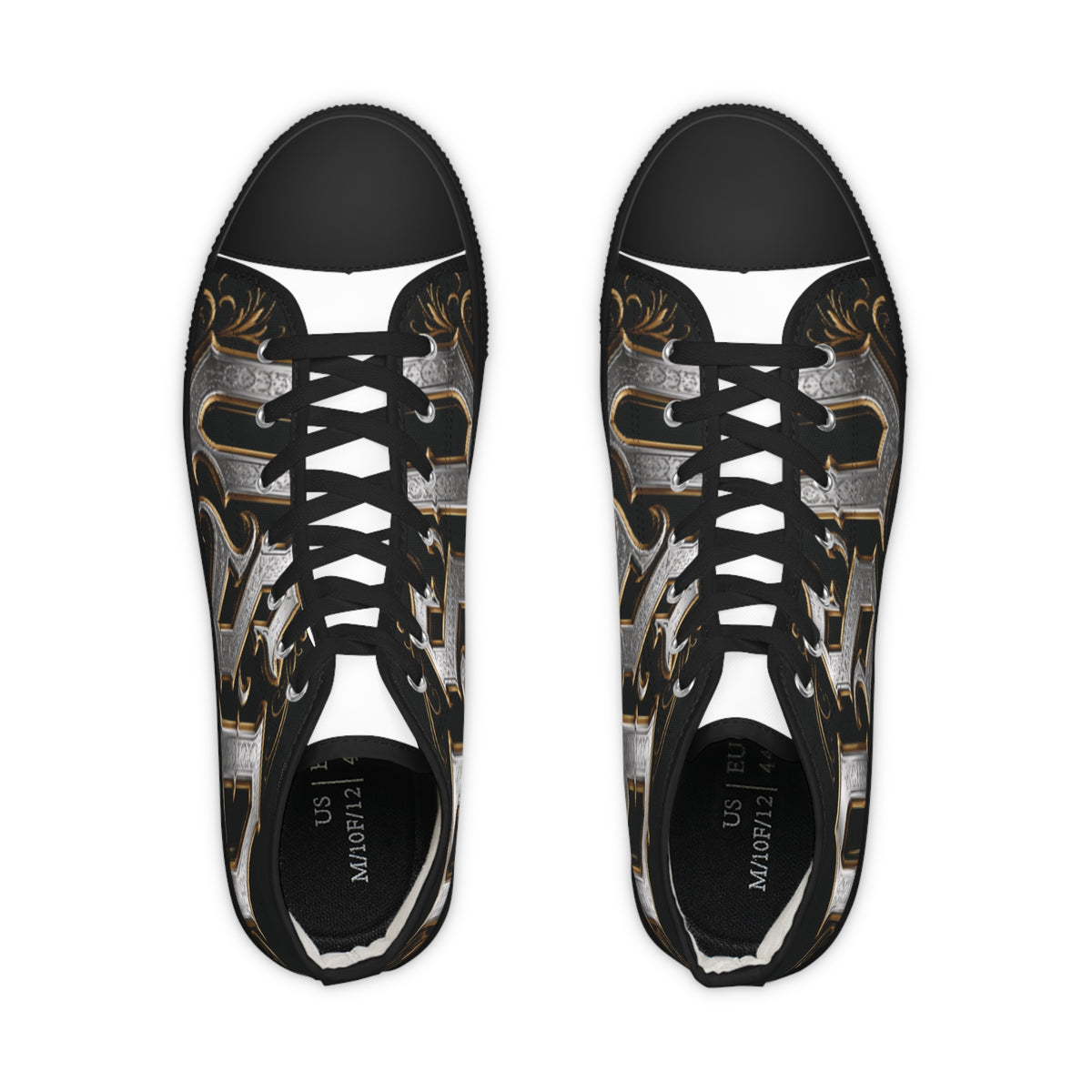 High Top Sneakers — Gothic Lettering Black & Gold Streetwear