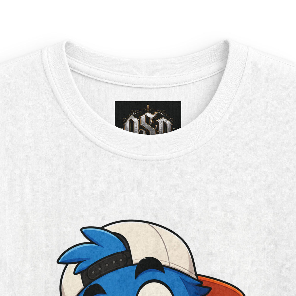 Kids Tee — Blue Cartoon Character Peace Sign Graphic Shirt