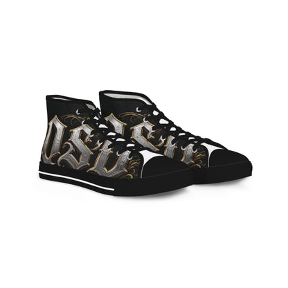 High Top Sneakers — Gothic Lettering Black & Gold Streetwear