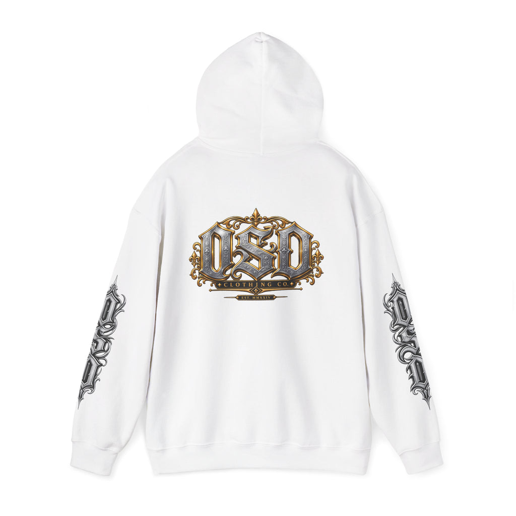 Hoodie — Ornate Gothic "OSD" Logo Sleeve & Back Streetwear Hoodie