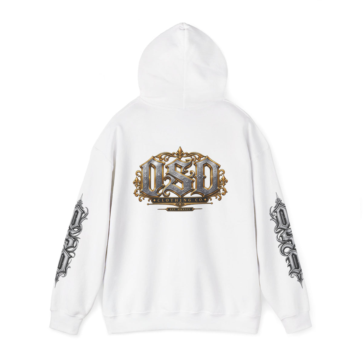 Hoodie — Ornate Gothic "OSD" Logo Sleeve & Back Streetwear Hoodie