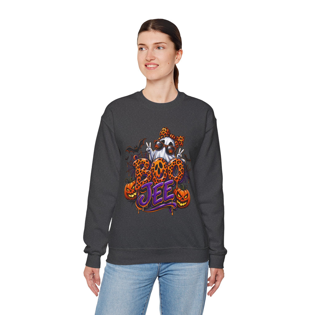 Halloween Ghost Crewneck Sweatshirt — 'Boo Jee' Leopard Pumpkin Graphic