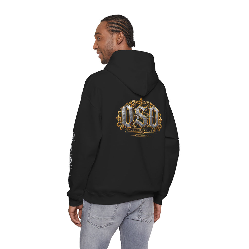 Hoodie — Ornate Gothic "OSD" Logo Sleeve & Back Streetwear Hoodie