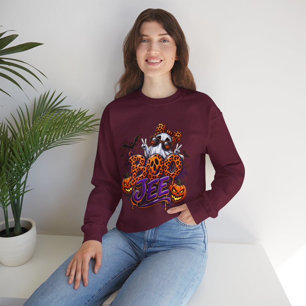Halloween Ghost Crewneck Sweatshirt — 'Boo Jee' Leopard Pumpkin Graphic