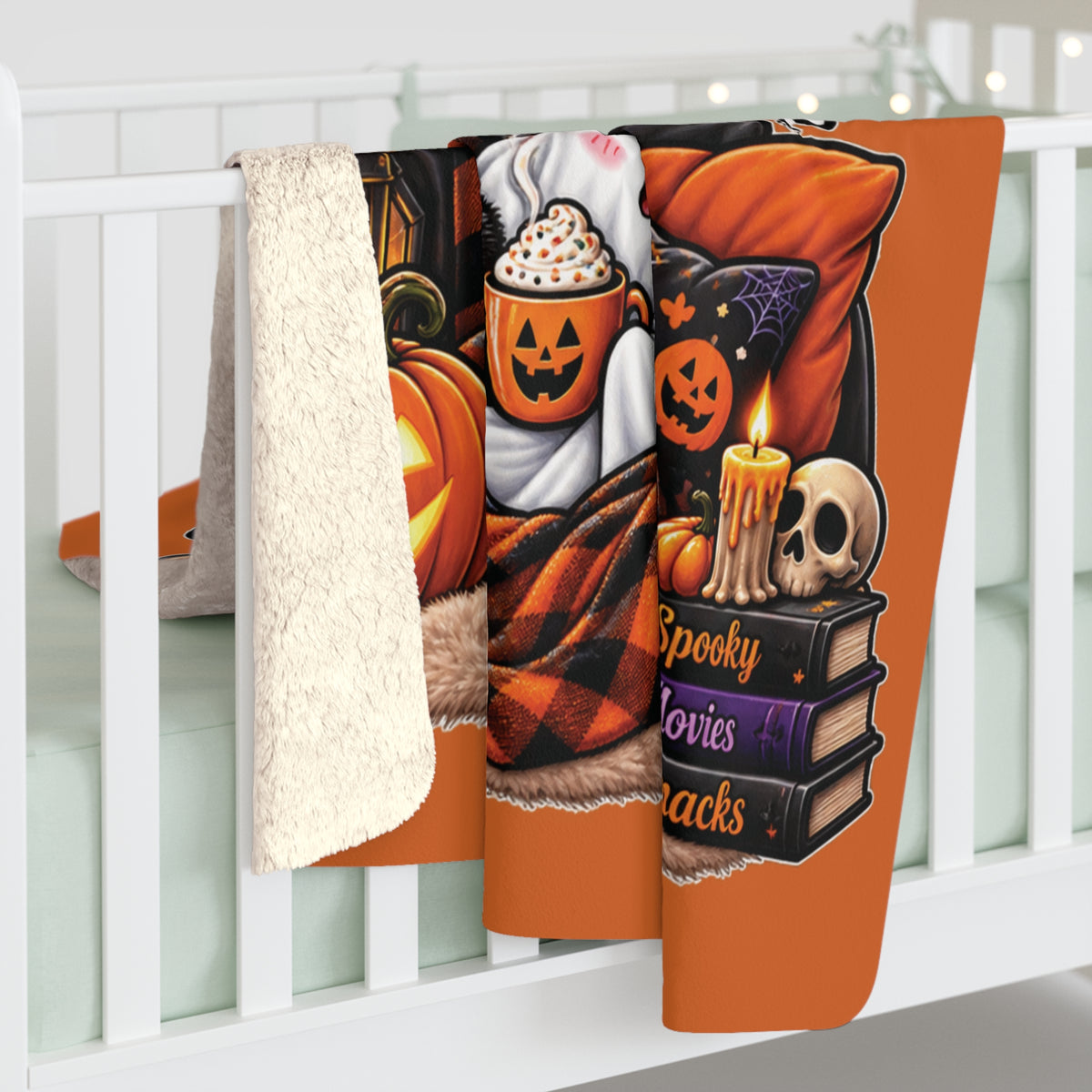 A Cozy & Cuddle Halloween Sherpa Blanket — Cute Ghosts, Pumpkins & Autumn Vibe
