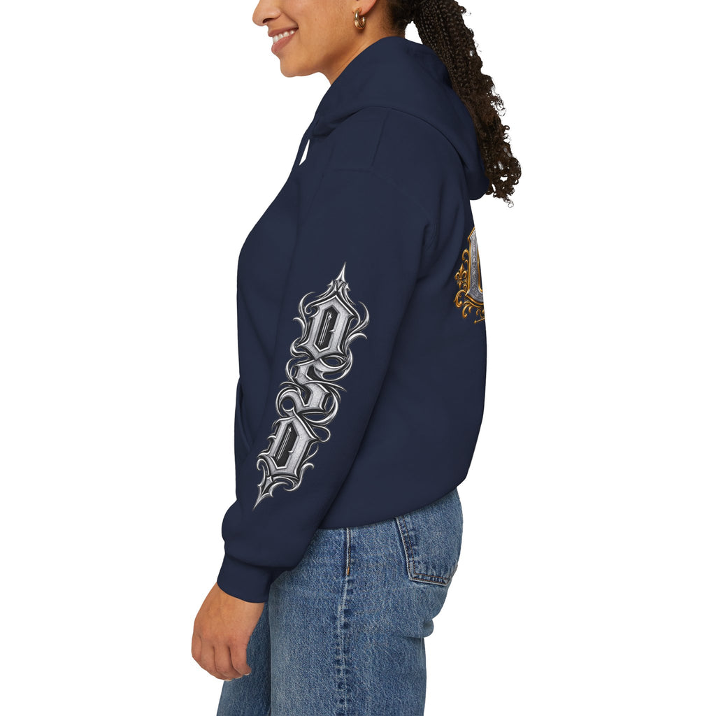 Hoodie — Ornate Gothic "OSD" Logo Sleeve & Back Streetwear Hoodie