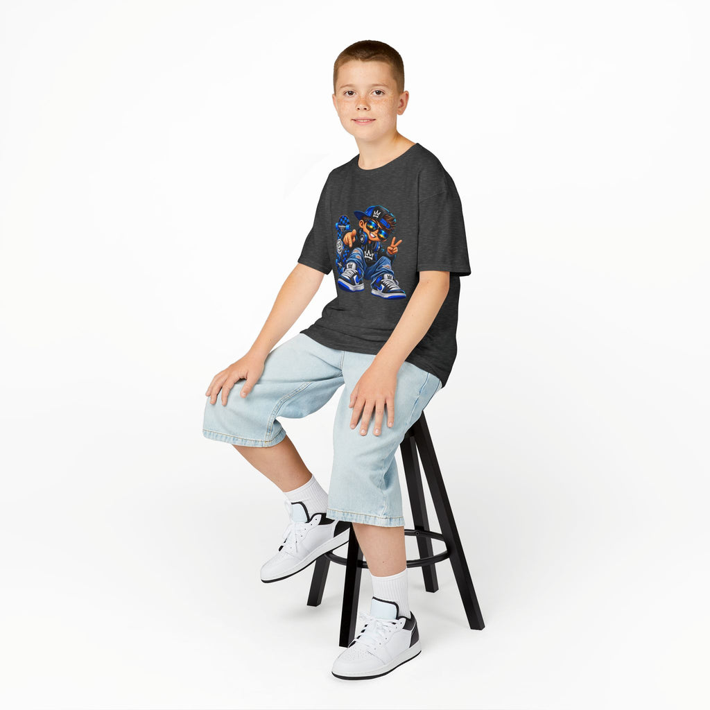 Kids Tee — Cool Skate Kid Graphic T-Shirt (Blue Streetwear)