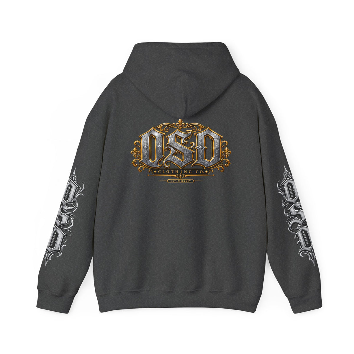 Hoodie — Ornate Gothic "OSD" Logo Sleeve & Back Streetwear Hoodie