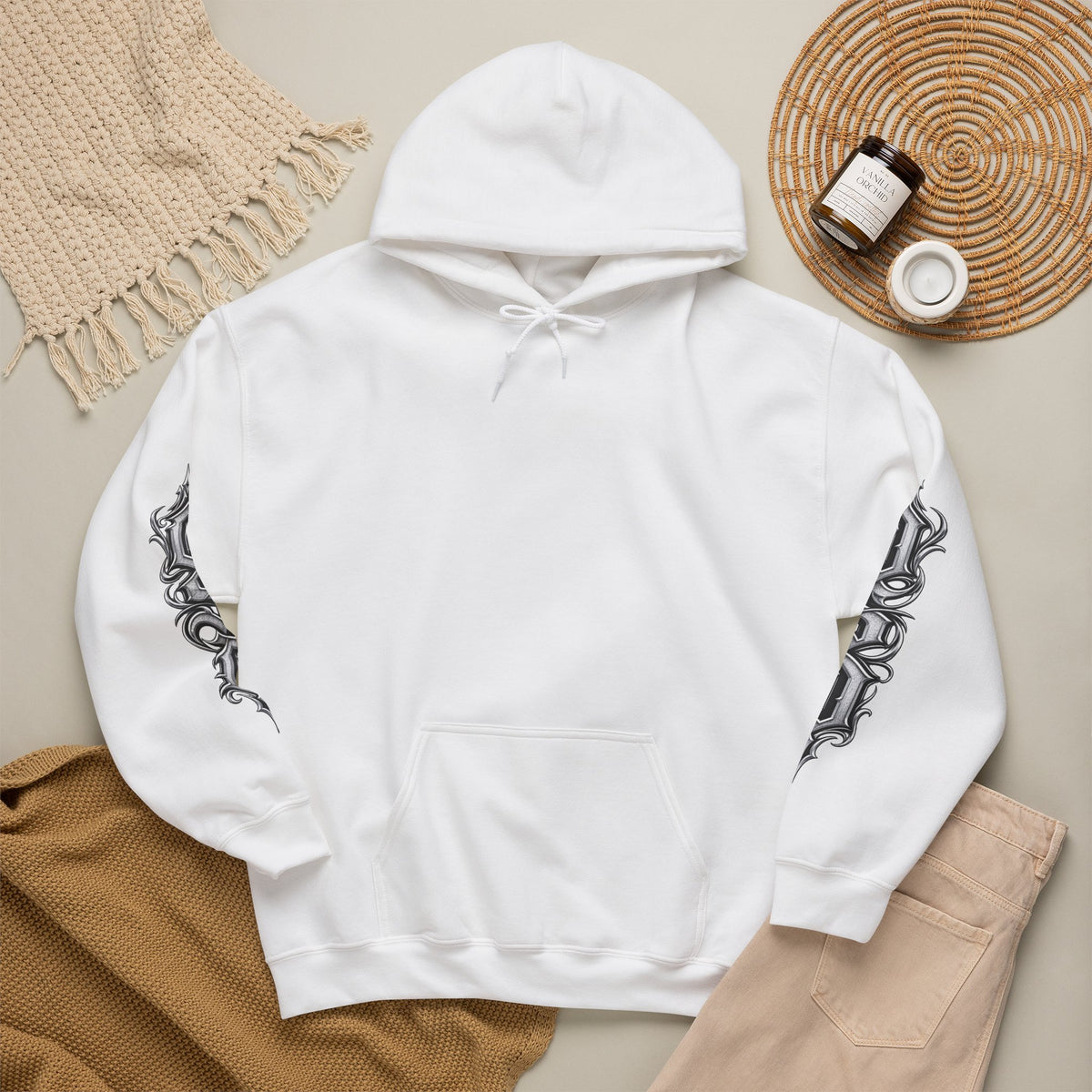 Hoodie — Ornate Gothic "OSD" Logo Sleeve & Back Streetwear Hoodie