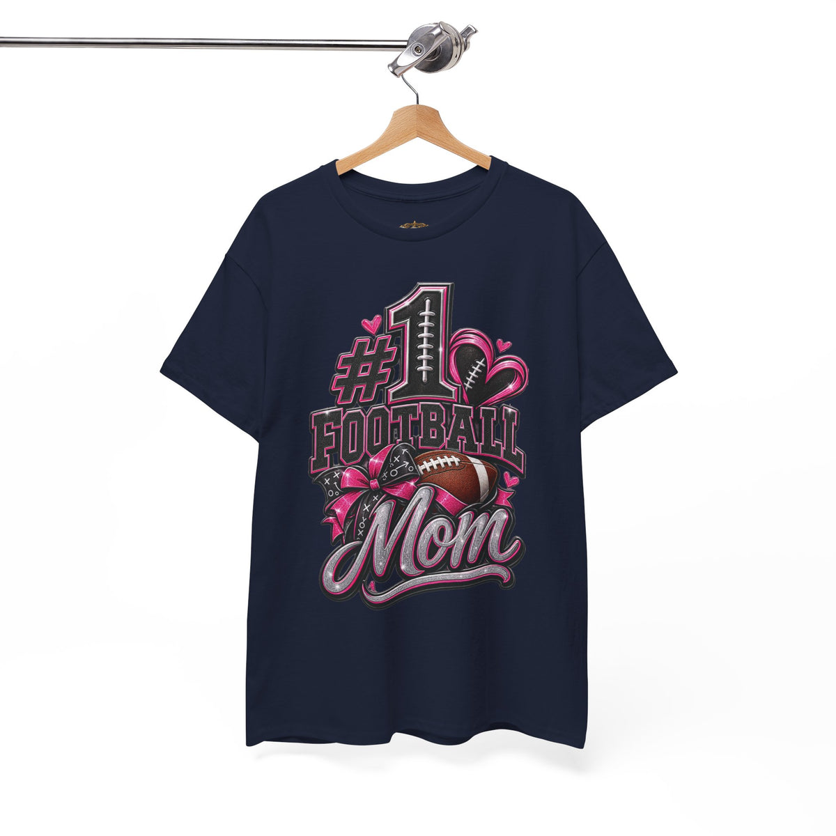 #1 Football Mom T-Shirt — Pink Heart Football Mom Tee for Game Day