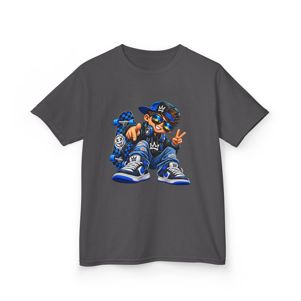 Kids Tee — Cool Skate Kid Graphic T-Shirt (Blue Streetwear)