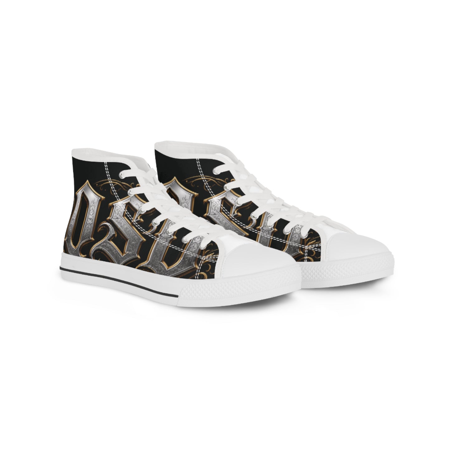 High Top Sneakers — Gothic Lettering Black & Gold Streetwear