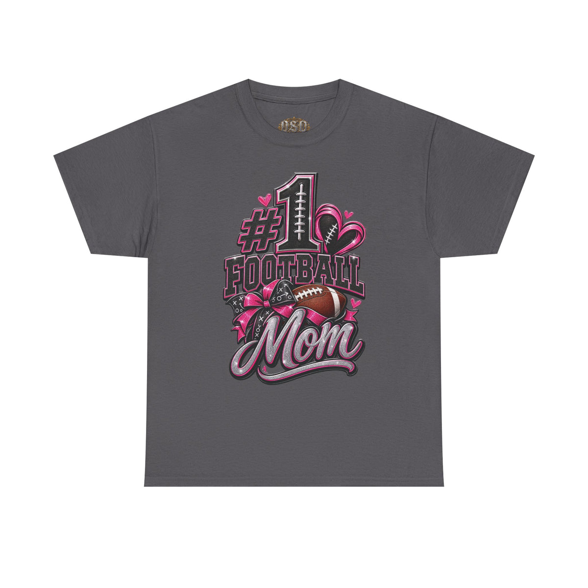 #1 Football Mom T-Shirt — Pink Heart Football Mom Tee for Game Day