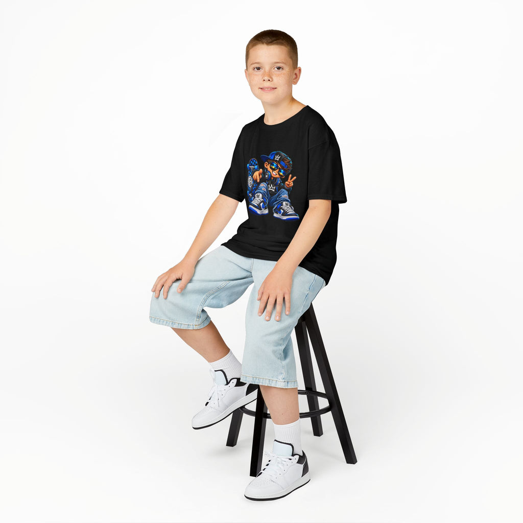 Kids Tee — Cool Skate Kid Graphic T-Shirt (Blue Streetwear)